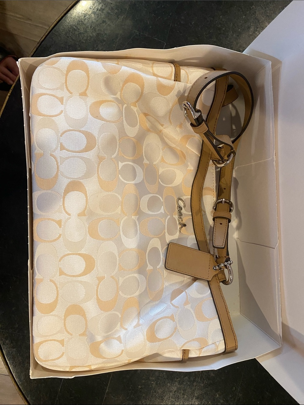 NWT Coach Y2K Beige Signature Tote with Leather Trim Original Box - Picture 15 of 16
